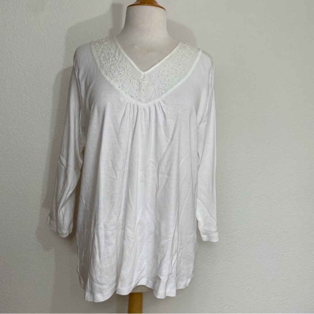 NWT New Nicki by Nicole Miller Women White Beaded 3/4 Sleeve Tunic Top Size 1X